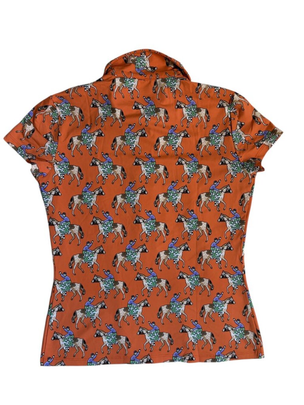 J. McLaughlin Equestrian Derby Print Short-Sleeve Polo Shirt (Orange) - XS - Picture 5 of 9
